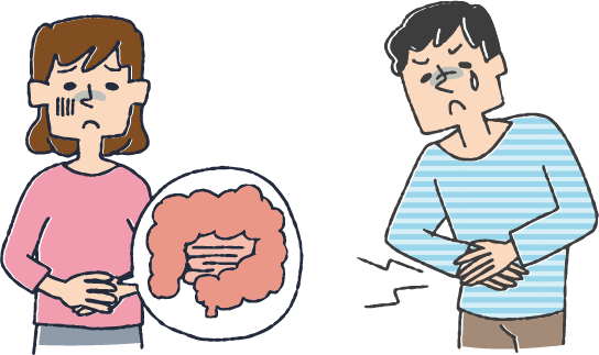 お腹を痛めている女性と男性